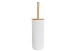 DKD Home Decor Escobillero Gres y Bambú Blanco Natural 10 x 38 x 10 cm