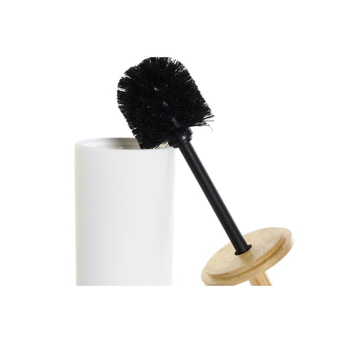 DKD Home Decor Escobillero de Gres y Bambú Blanco 10x10x38 cm