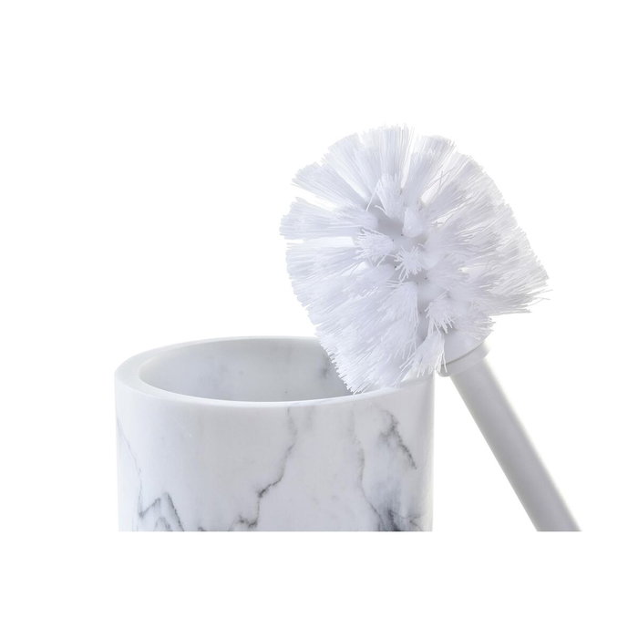 DKD Home Decor Escobillero de Resina y Caucho con Acabado de Mármol Blanco y Natural