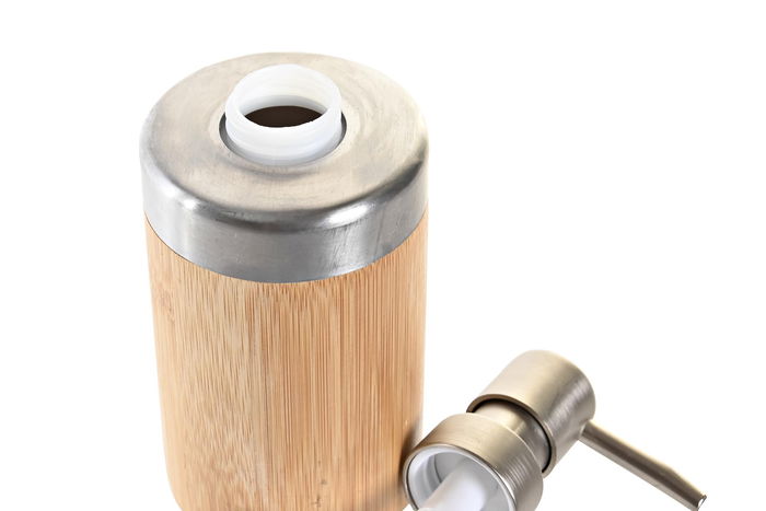 DKD Home Decor Dosificador Basicos Natural Plateado Bambu Pp 7 x 17 x 7 cm