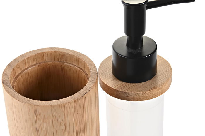 DKD Home Decor Dosificador Bambú PP Natural Negro 7 x 17 x 7 cm