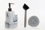 DKD Home Decor Dosificador de Jabón Moderno, 2 Unidades, Blanco Simil Mármol, 11.4 x 18.6 x 12.6 cm, Resina con Cepillo