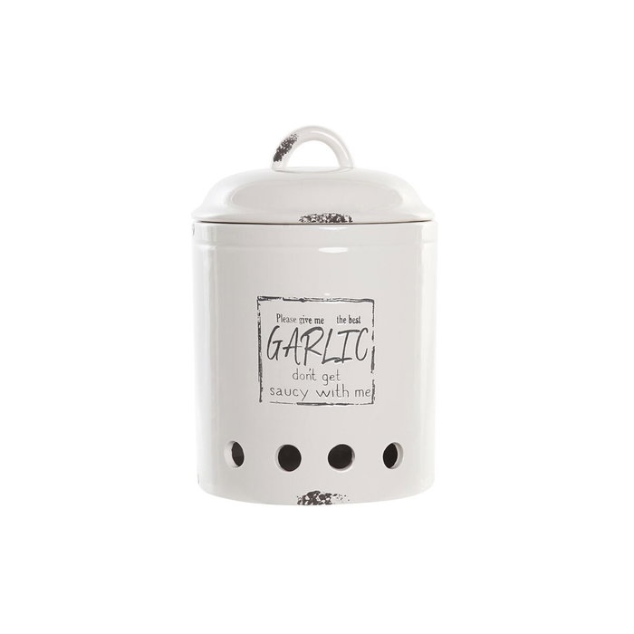 DKD Home Decor Bote para Ajos de Dolomita Blanco