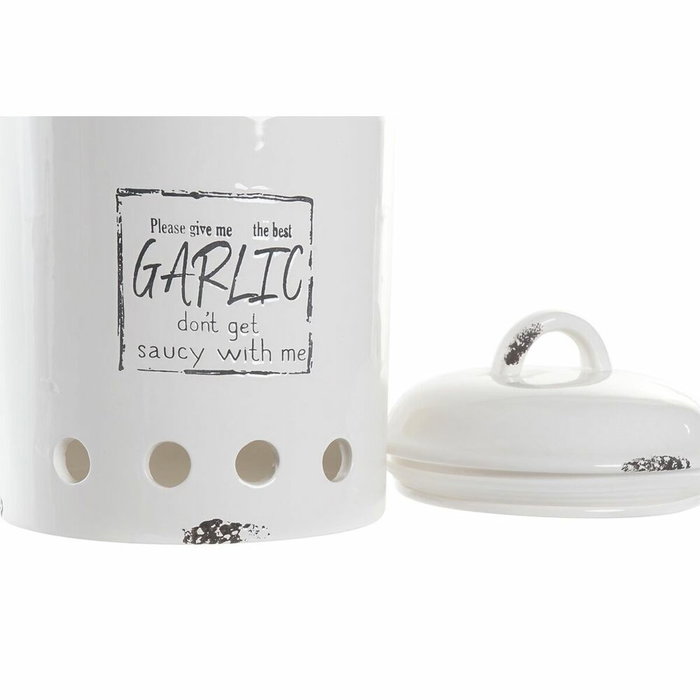DKD Home Decor Bote para Ajos de Dolomita Blanco