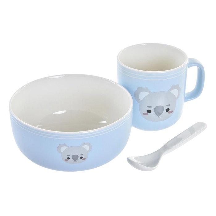 DKD Home Decor Vajilla Infantil Azul Gris New Bone Set 5 Piezas