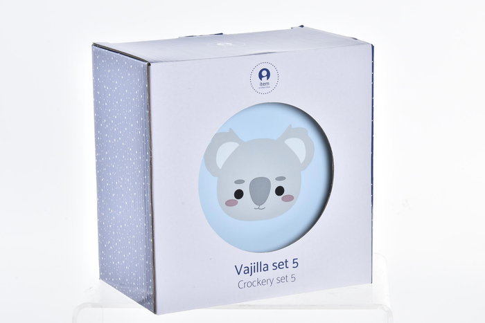 DKD Home Decor Vajilla Infantil Azul Gris New Bone Set 5 Piezas