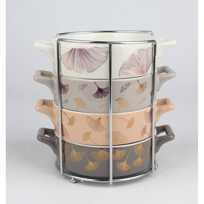 DKD Home Decor Set de 4 Cuencos NEW BONE Dorado y Gris