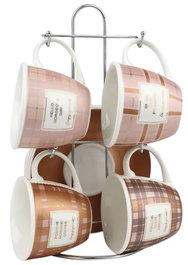 DKD Home Decor Taza de Cafe Rosa y Marron 9 x 7 x 12 cm Set de 4 piezas 210ml New Bone Apto Microondas Lavavajillas