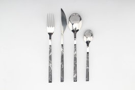 Cuberteria Glam DKD Home Decor Negro Plateado 1.2 x 22.5 x 2 cm Set de 16