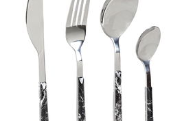 Cuberteria Glam DKD Home Decor Negro Plateado 1.2 x 22.5 x 2 cm Set de 16