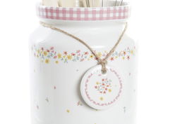 DKD Home Decor Vichy sweet Bote Utensilios Rosa Blanco Dolomita MDF 12 x 22 x 12 cm Set de 5