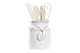 DKD Home Decor Set de 5 Utensilios Vichy Sweet Rosa y Blanco