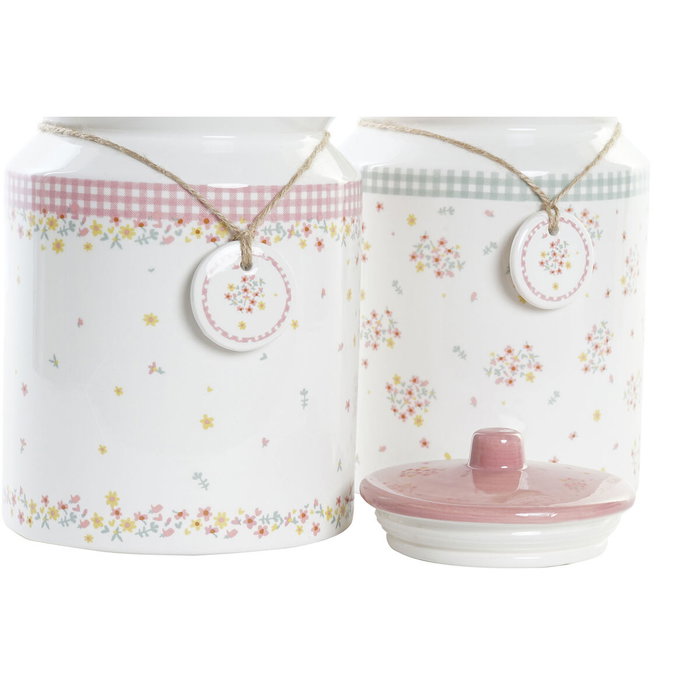 Bote DKD Home Decor Verde Rosa Vichy 15,5 x 15,5 x 21 cm (2 Unidades)