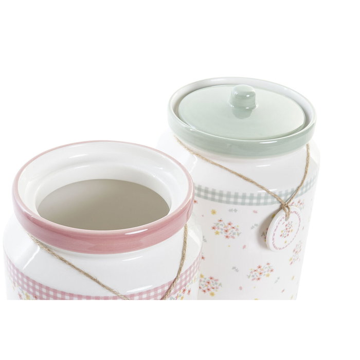 DKD Home Decor Bote de Dolomite Vichy Sweet, Pack de 2