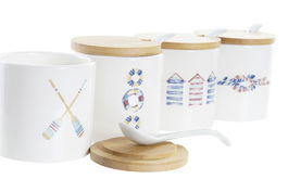 DKD Home Decor Azucarero Mediterraneo Dolomita Bambu Multicolor 175 ml (4 Unidades)