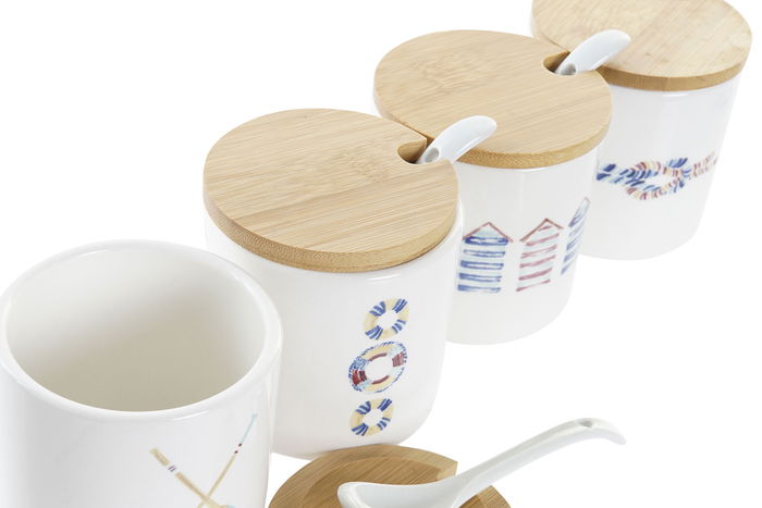 DKD Home Decor Azucarero Mediterraneo Dolomita Bambu Multicolor 175 ml (4 Unidades)