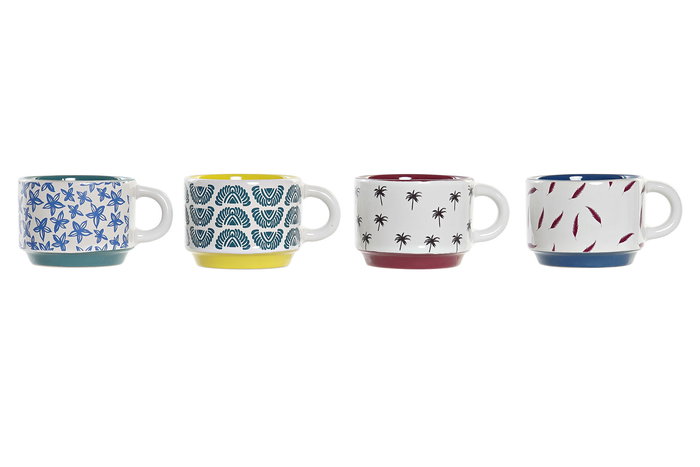 DKD Home Decor Africa Gres Tazas Cafe Turquesa Azul 10 x 21 x 11 cm Set de 4