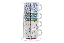 DKD Home Decor Africa Gres Tazas Cafe Turquesa Azul 10 x 21 x 11 cm Set de 4