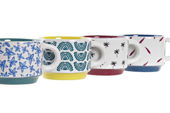 DKD Home Decor Africa Gres Tazas Cafe Turquesa Azul 10 x 21 x 11 cm Set de 4