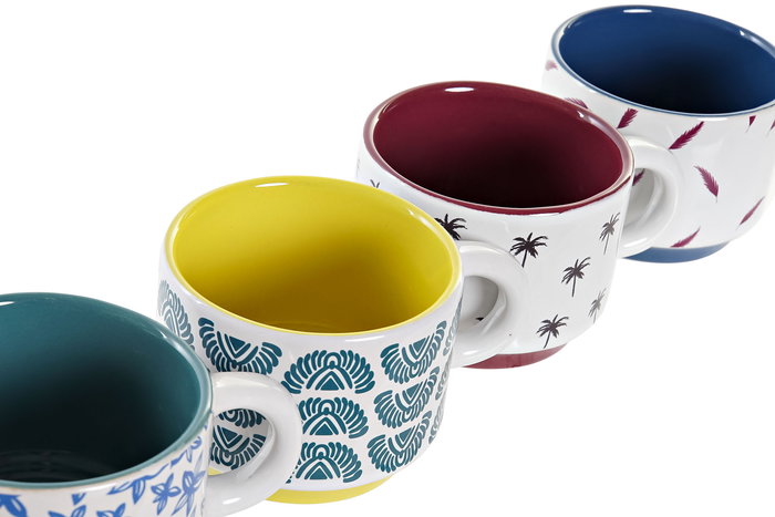 DKD Home Decor Africa Gres Tazas Cafe Turquesa Azul 10 x 21 x 11 cm Set de 4
