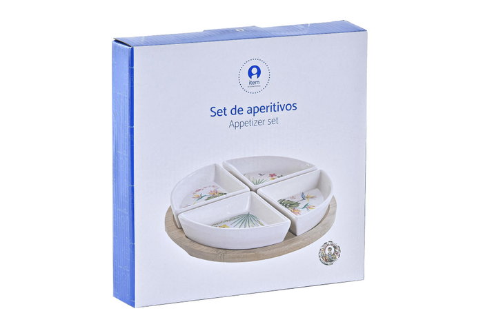 DKD Home Decor Aperitivo Tropical Set de 5 Piezas Gres Bambú Multicolor Natural 21.5 x 1 x 21.5 cm