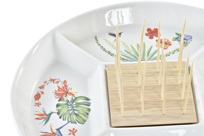 DKD Home Decor Aperitivo Tropical Tropic Garden Gres Bambú Multicolor Natural 23.5 x 7 x 23.5 cm