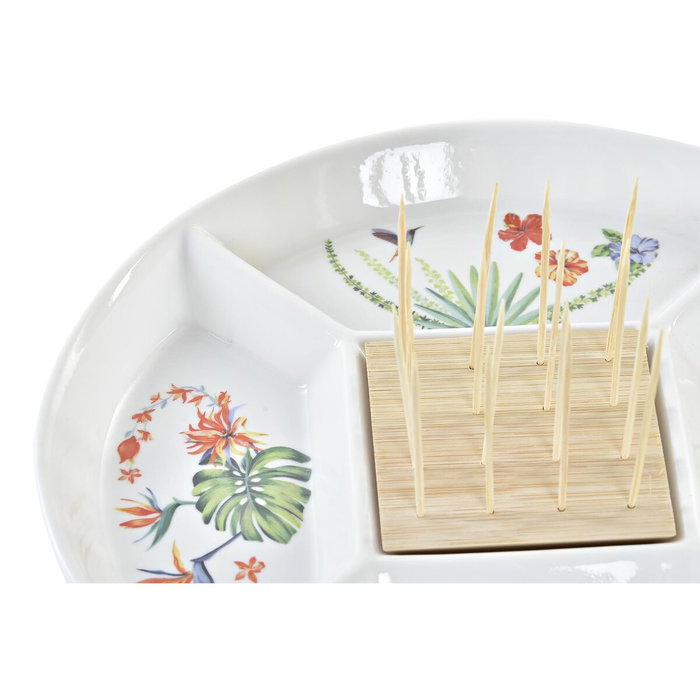 DKD Home Decor Bandeja de Aperitivo de Gres y Bambú Tropic Garden Multicolor DKD Home Decor Bandeja de Aperitivo de Gres y Bambú Tropic Garden Multicolor