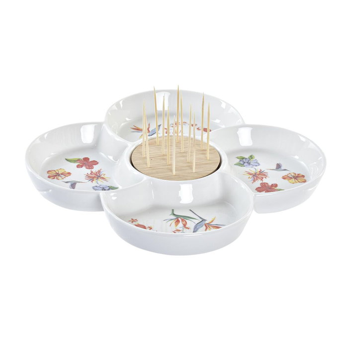 DKD Home Decor Bandeja de Aperitivo Gres y Bambú Tropic Garden 22x22x7 cm