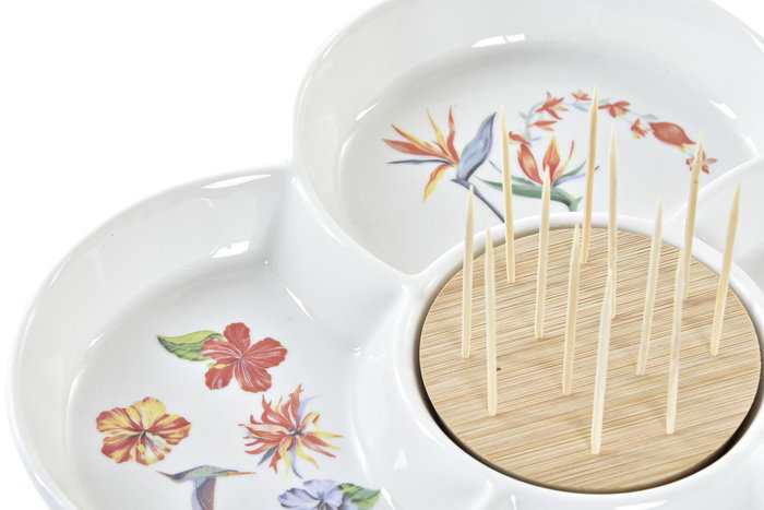 DKD Home Decor Bandeja de Aperitivo Gres y Bambú Tropic Garden 22x22x7 cm