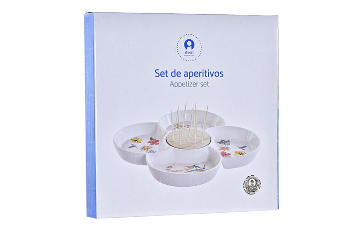 DKD Home Decor Bandeja de Aperitivo Gres y Bambú Tropic Garden 22x22x7 cm