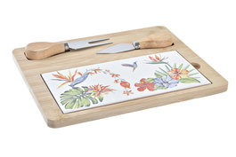 DKD Home Decor Tabla Aperitivo Tropic Garden Bambú Gres Multicolor Set de 4 20 x 1.2 x 24.5 cm