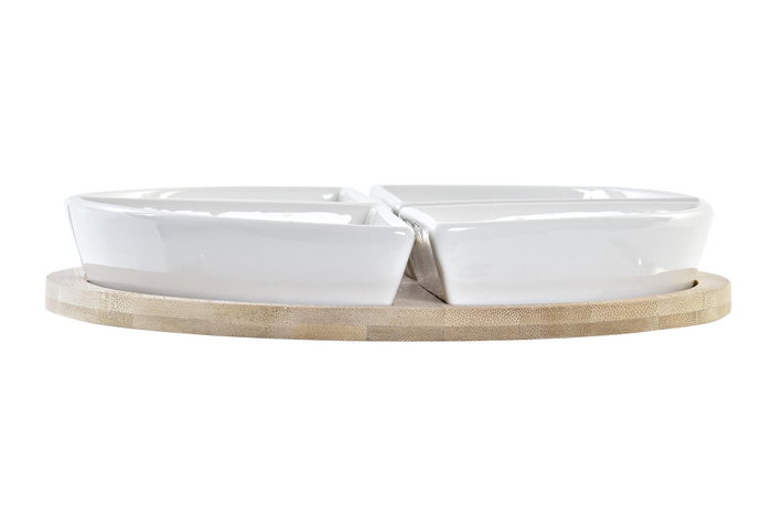 DKD Home Decor Set de Aperitivo Salitre 5 Piezas de Gres y Bambú Azul y Natural