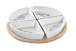 DKD Home Decor Set de Aperitivo Salitre 5 Piezas de Gres y Bambú Azul y Natural