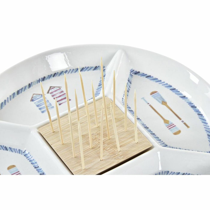 DKD Home Decor Bandeja de Aperitivo Salitre Gres y Bambú Azul y Natural DKD Home Decor Bandeja de Aperitivo Salitre Gres y Bambú Azul y Natural