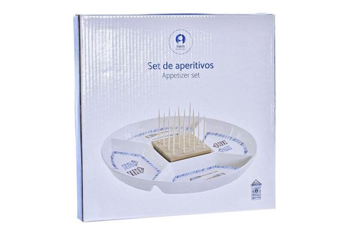 DKD Home Decor Salitre Aperitivo Mediterraneo Gres Bambu Azul Natural 23.5 x 7 x 23.5 cm