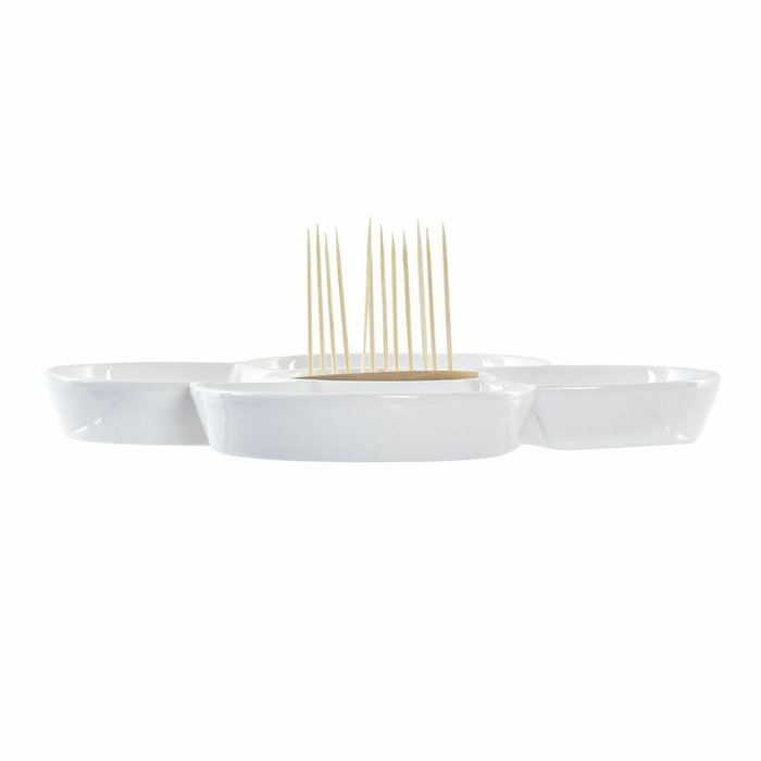 DKD Home Decor Bandeja de Aperitivo Salitre de Gres y Bambú, Azul y Natural, 25x25x10 cm