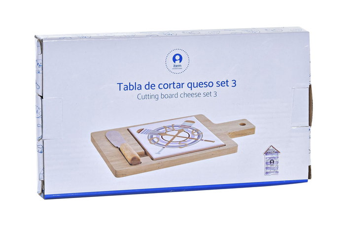 DKD Home Decor Tabla Aperitivo Mediterraneo Azul Natural Bambu Gres Inox Set 3 Piezas 11.8 x 1.5 x 21.5 cm