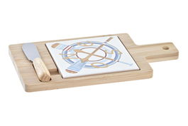 DKD Home Decor Tabla Aperitivo Mediterraneo Azul Natural Bambu Gres Inox Set 3 Piezas 11.8 x 1.5 x 21.5 cm