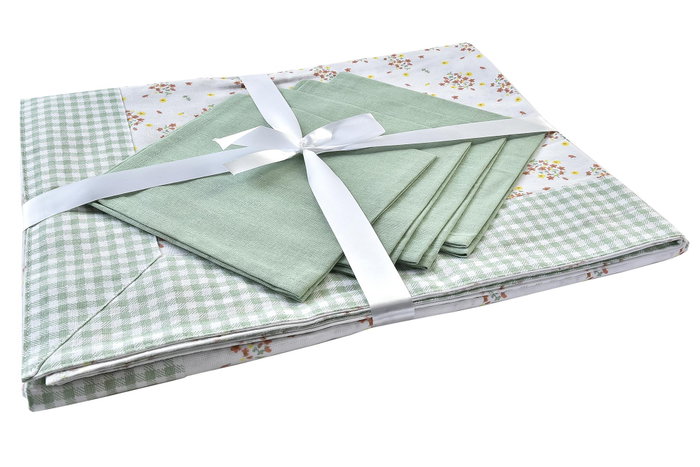 DKD Home Decor Set de 5 Manteles Vichy Sweet Verde en Algodón