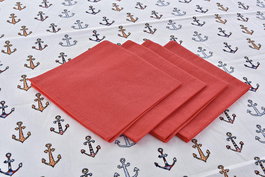 DKD Home Decor Mantel Mediterraneo Costa Peces 150x150 cm Algodon Polyester Azul Rojo Blanco Set 5 Piezas