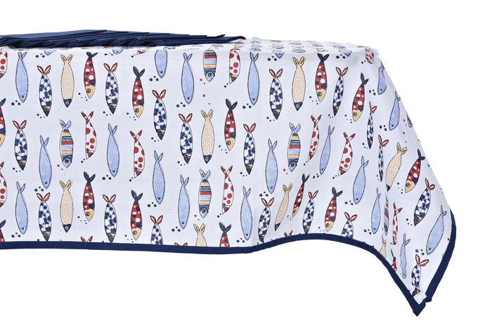 DKD Home Decor Mantel Mediterraneo Costa Peces Azul Rojo 250 x 150 cm Set 9 Piezas