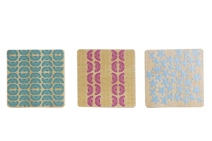 DKD Home Decor Posavasos Colonial Turquesa Granate Azul Bambu Set 6 Piezas 10 x 1 x 10 cm