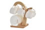 DKD Home Decor Set de 6 Tazas de Porcelana y Bambú, Blancas y Naturales, 90ml Capacidad, 12 x 25 x 26 cm
