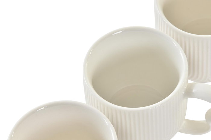 DKD Home Decor Set de 6 Tazas de Porcelana y Bambú, Blancas y Naturales, 90ml Capacidad, 12 x 25 x 26 cm