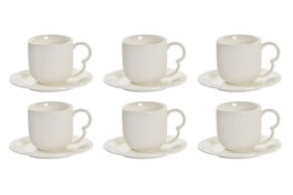 DKD Home Decor Set de 6 Tazas de Porcelana y Bambú, Blancas y Naturales, 90ml Capacidad, 12 x 25 x 26 cm