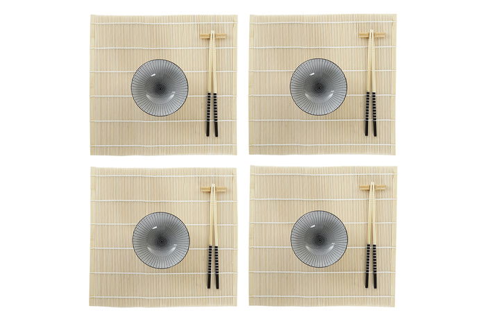 DKD Home Decor Set 16 piezas Sushi Oriental Bambú Gres Negro Natural 14.5 x 31 x 14.5 cm