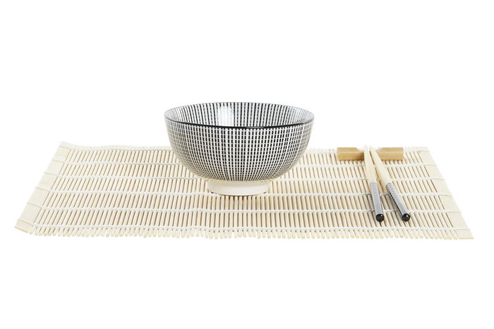 DKD Home Decor Set 16 piezas Sushi Oriental Bambú Gres Negro Natural 14.5 x 31 x 14.5 cm