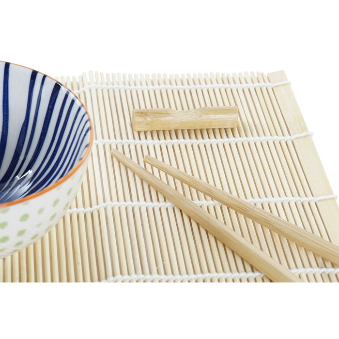 DKD Home Decor Sushi Set 16 piezas de Gres y Bambú Azul