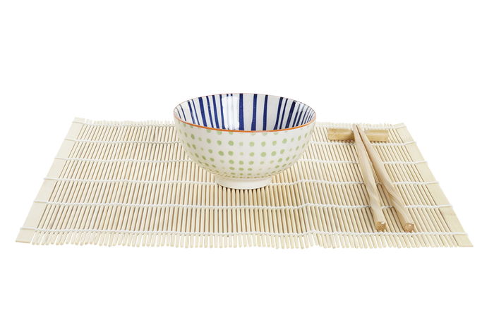 DKD Home Decor Set de 16 Piezas Sushi Oriental Gres y Bambú Azul Blanco Verde Naranja 14.5 x 14.5 x 31 cm