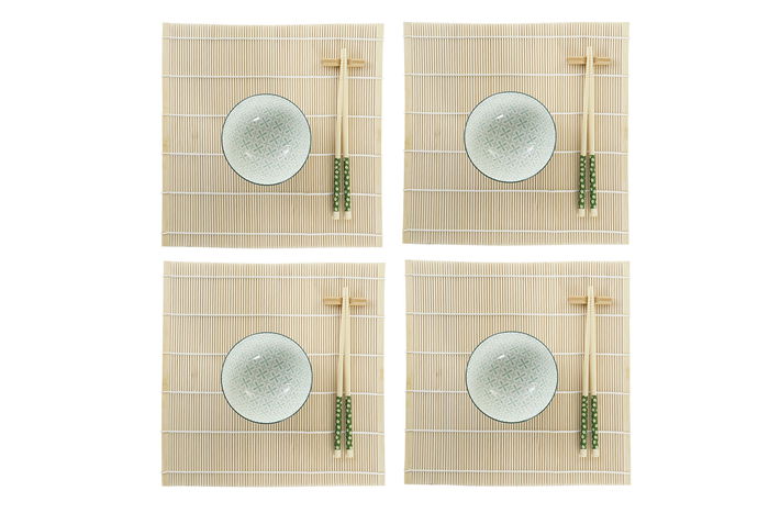 DKD Home Decor Sushi Oriental Set 16 Piezas Bambú Gres Verde Blanco 14.5 x 14.5 x 31 cm
